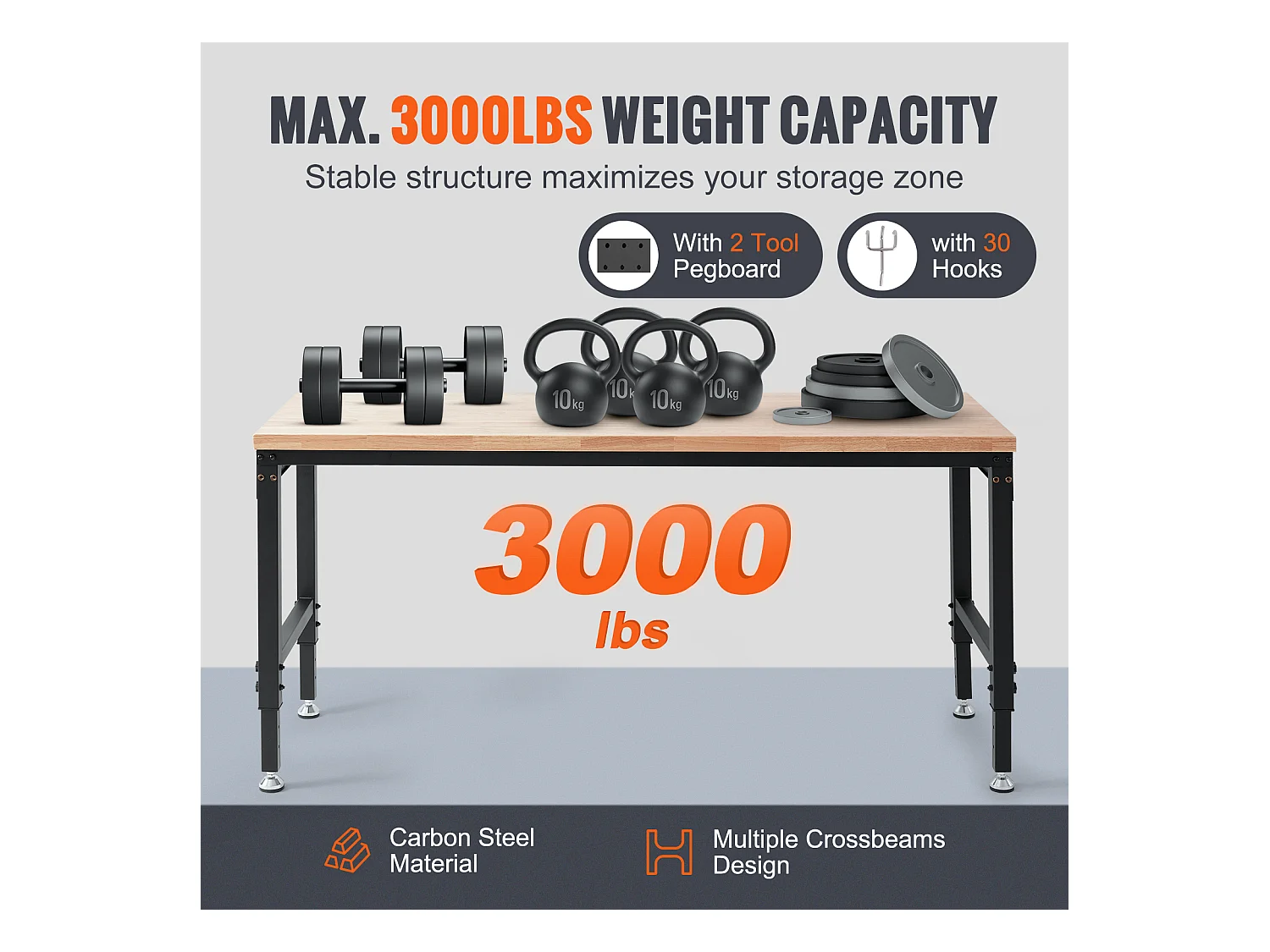 Établi Table de Travail Réglable SucceBuy, avec Douille, Charge Maximale de 1361 kg