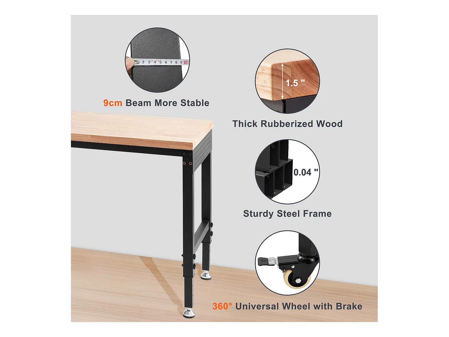 Établi Table de Travail Réglable SucceBuy, avec Douille, Charge Maximale de 1361 kg