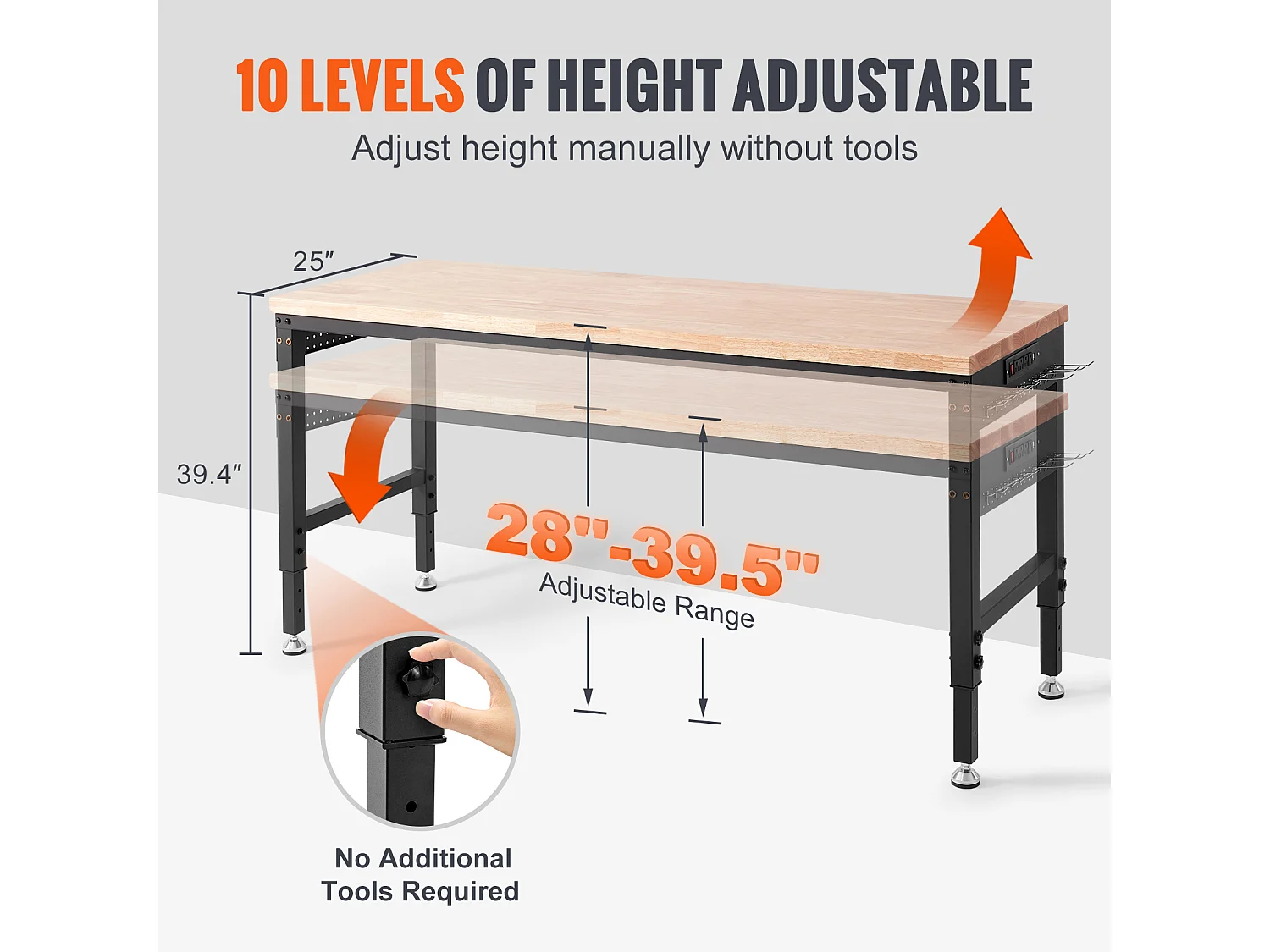 Établi Table de Travail Réglable SucceBuy, avec Douille, Charge Maximale de 1361 kg