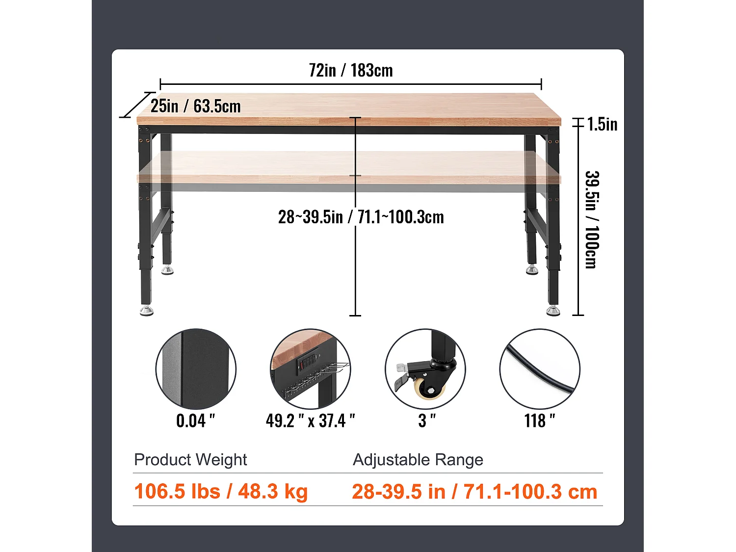 Bancada de Trabajo Ajustable SucceBuy, con Casquillo, Carga Máxima de 1361 kg