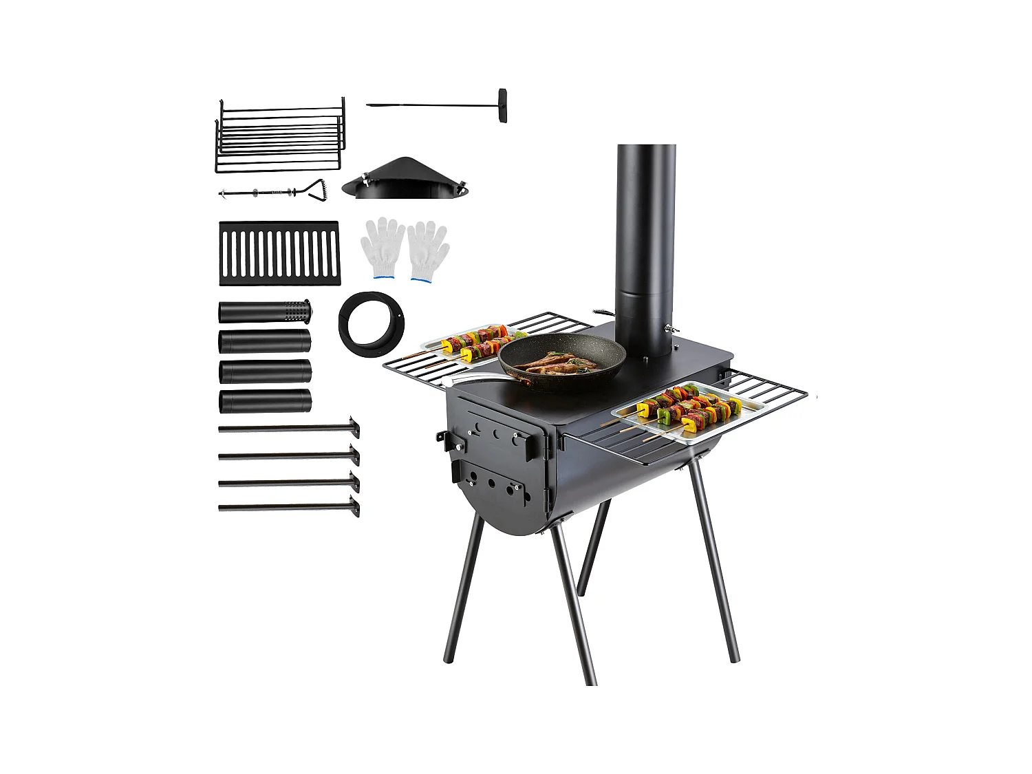Poêle à Bois Portable SucceBuy, 262 cm, Poêle de Camping pour Barbecue avec Tuyaux pour l'Extérieur