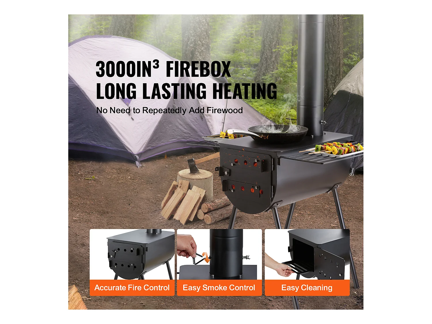 Poêle à Bois Portable SucceBuy, 262 cm, Poêle de Camping pour Barbecue avec Tuyaux pour l'Extérieur