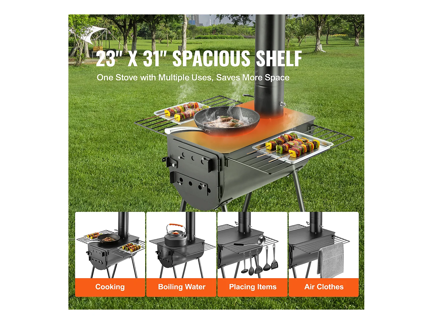 Poêle à Bois Portable SucceBuy, 262 cm, Poêle de Camping pour Barbecue avec Tuyaux pour l'Extérieur