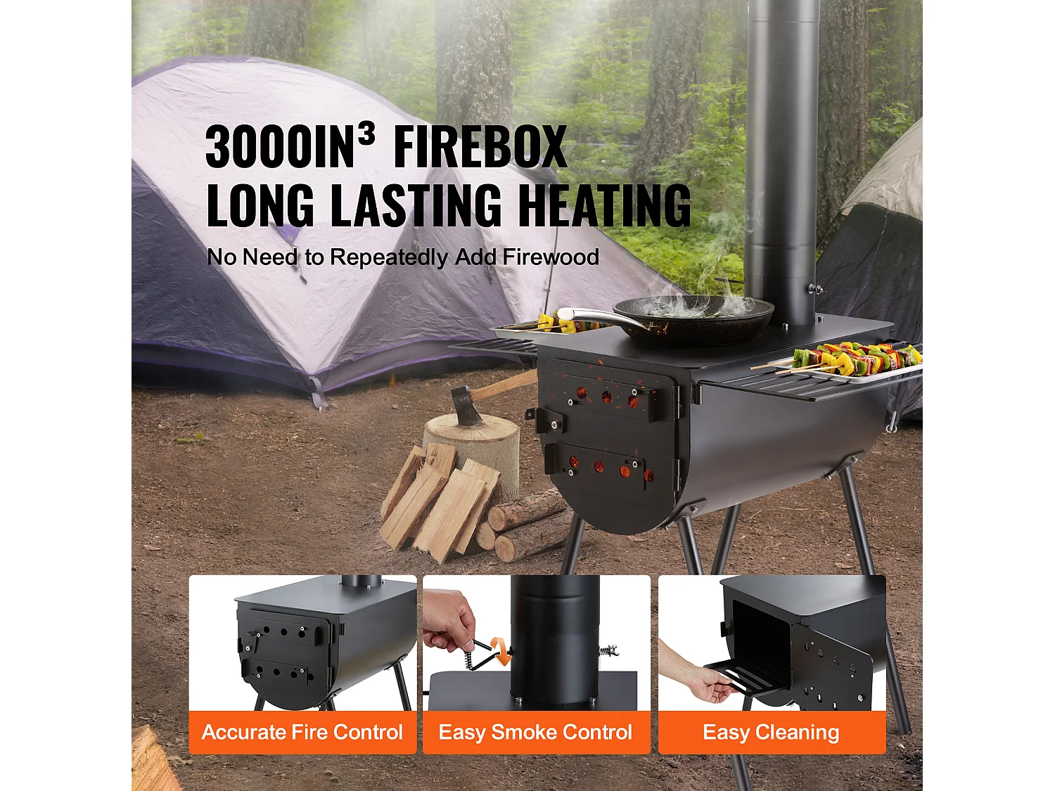 Przenośny Piec na Drewno SucceBuy, 262 cm, Piec Kempingowy do Grillowania z Rurami do Użytku na Zewnątrz