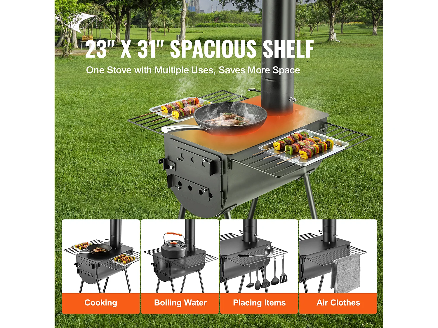 Przenośny Piec na Drewno SucceBuy, 262 cm, Piec Kempingowy do Grillowania z Rurami do Użytku na Zewnątrz