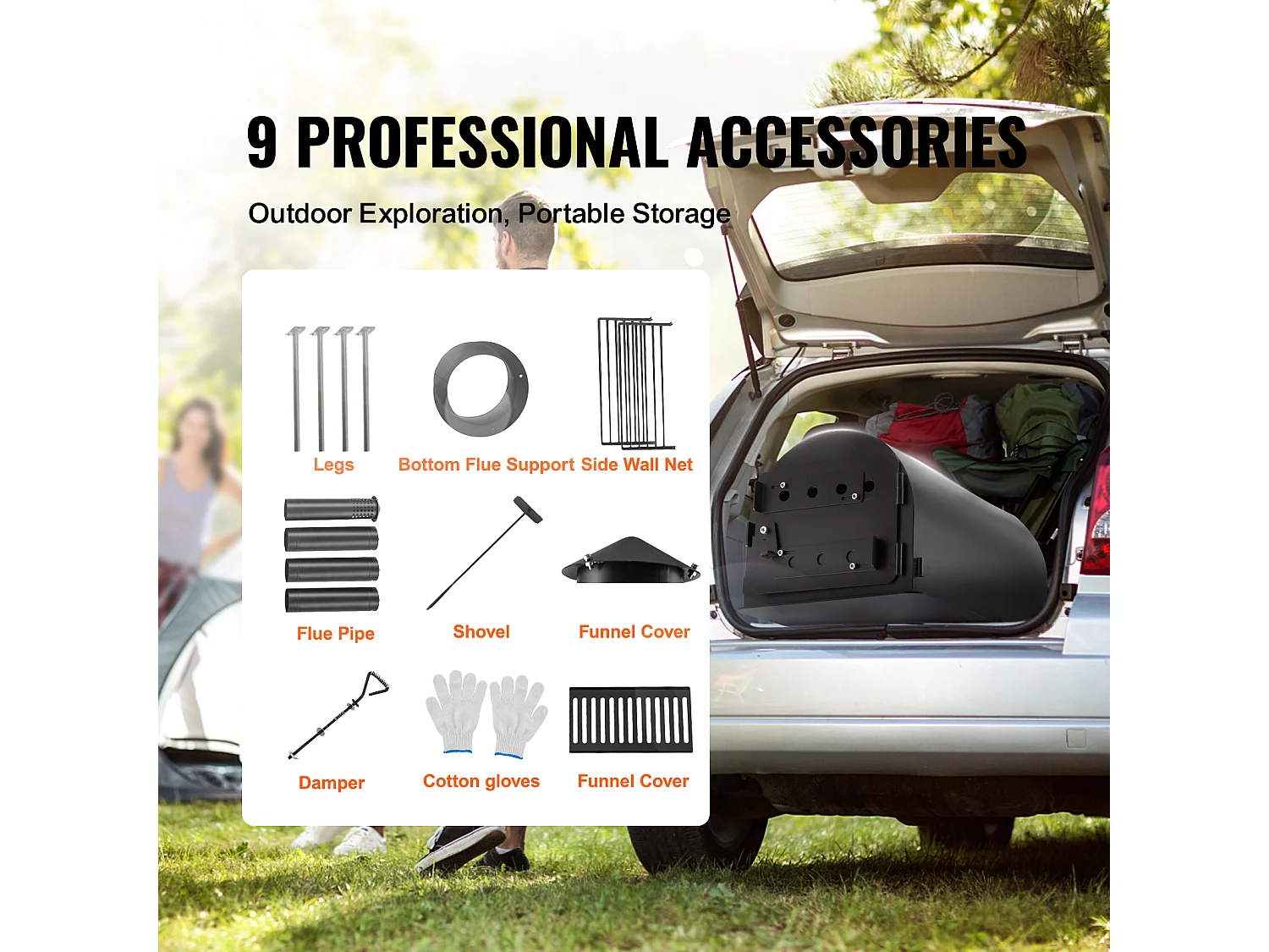 Przenośny Piec na Drewno SucceBuy, 262 cm, Piec Kempingowy do Grillowania z Rurami do Użytku na Zewnątrz