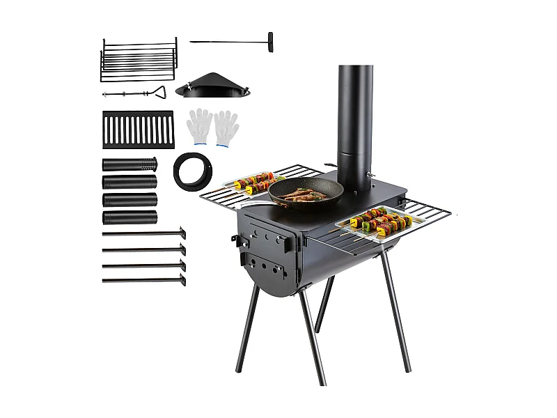 Poêle à Bois Portable SucceBuy, 262 cm, Poêle de Camping pour Barbecue avec Tuyaux pour l'Extérieur