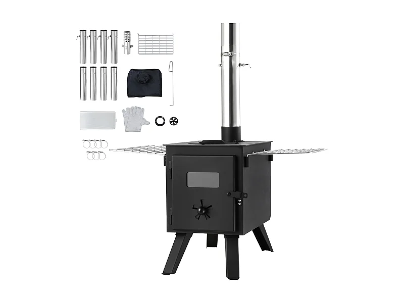 Tragbarer Holzofen SucceBuy, 217 cm, Grillofen für Campingzelte mit Rohren