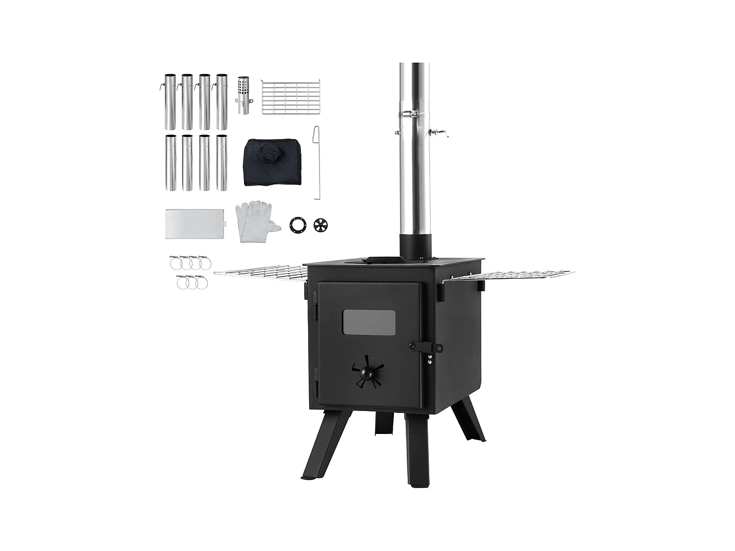 Poêle à Bois Portable SucceBuy, 217 cm, Poêle à Barbecue pour Tente de Camping avec Tuyaux