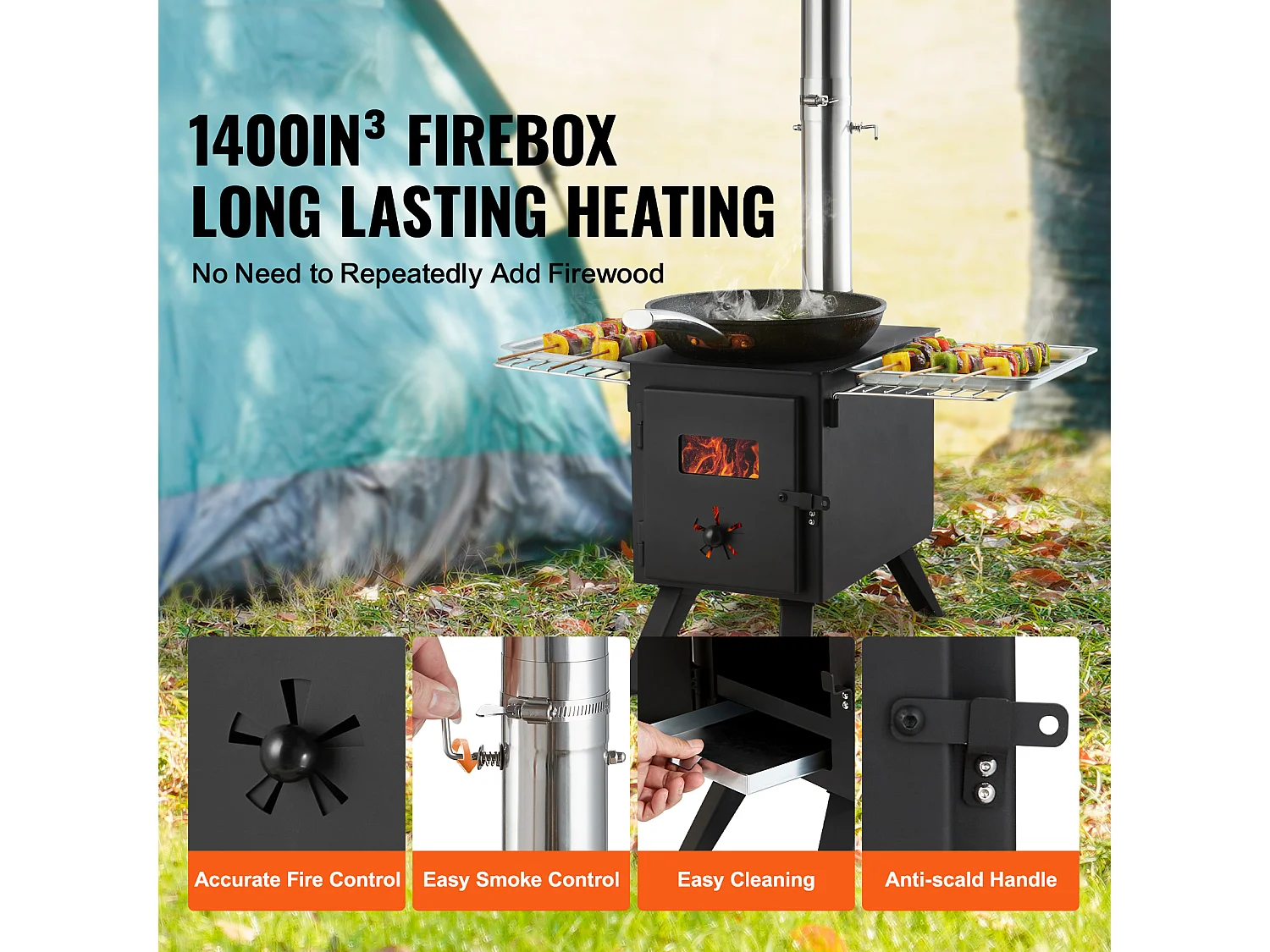 Stufa a Legna Portatile SucceBuy, 217 cm, Stufa Barbecue per Tenda da Campeggio con Tubi