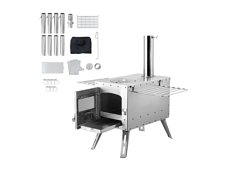 Draagbare Houtkachel SucceBuy voor op de Camping, Uit Roestvrij Staal met Schoorsteenpijpen