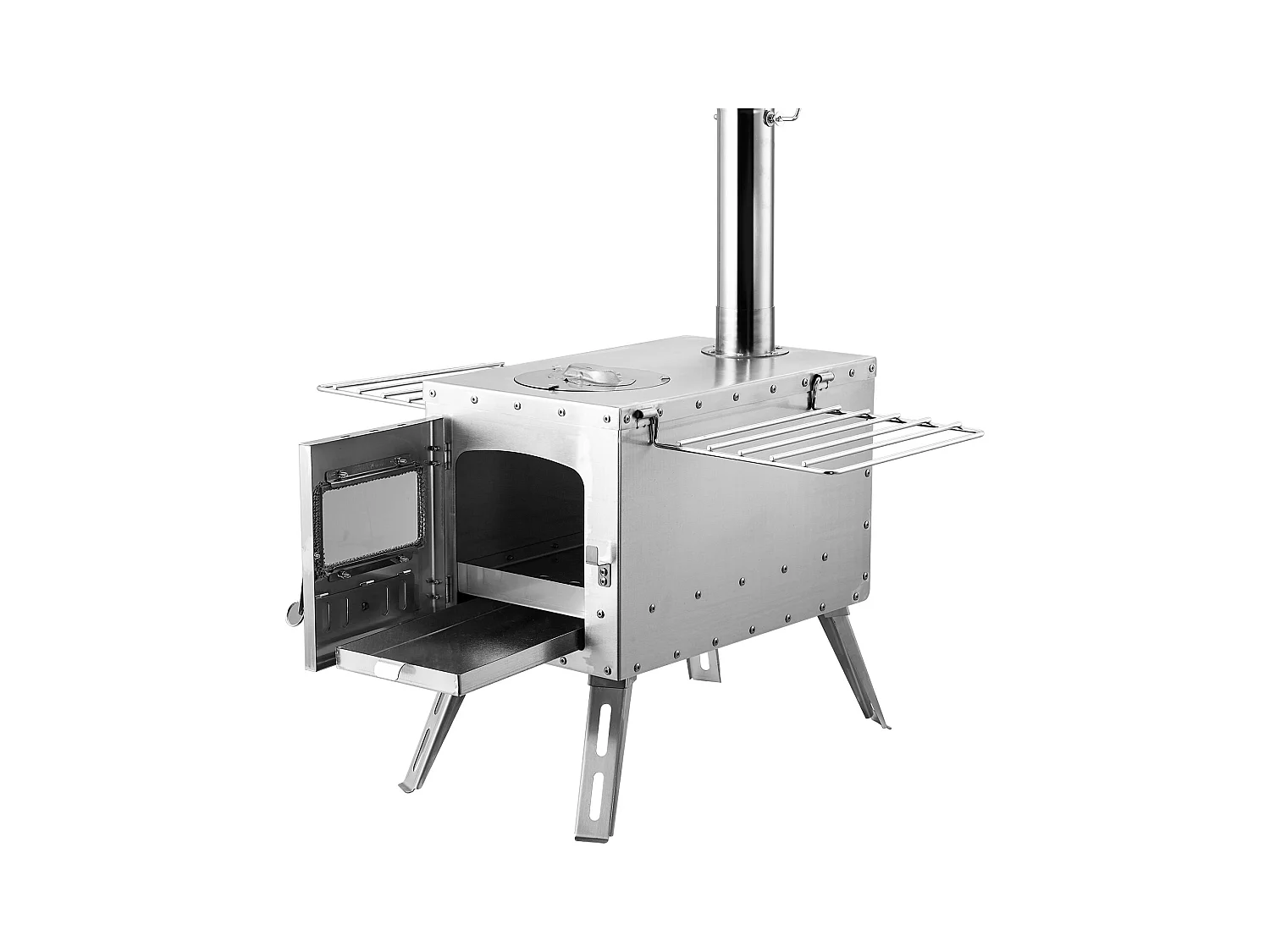 Fogão a Lenha Portátil SucceBuy para Acampamento, Em Aço Inoxidável com Tubos de Chaminé