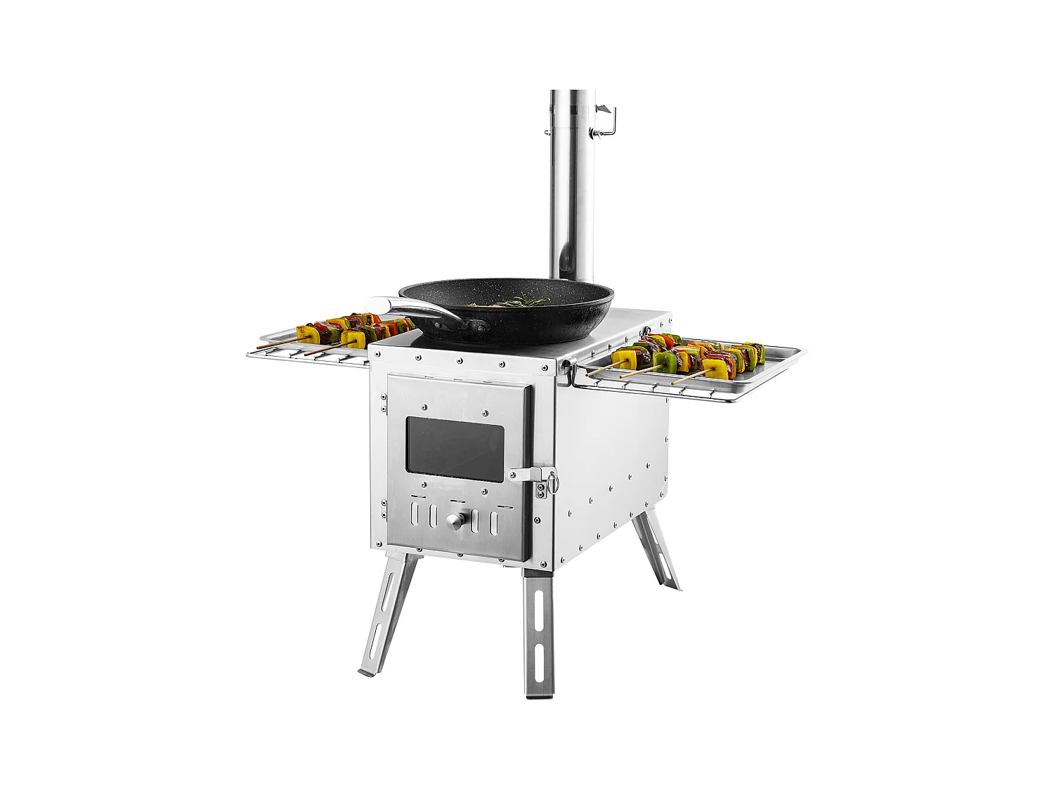 Fogão a Lenha Portátil SucceBuy para Acampamento, Em Aço Inoxidável com Tubos de Chaminé