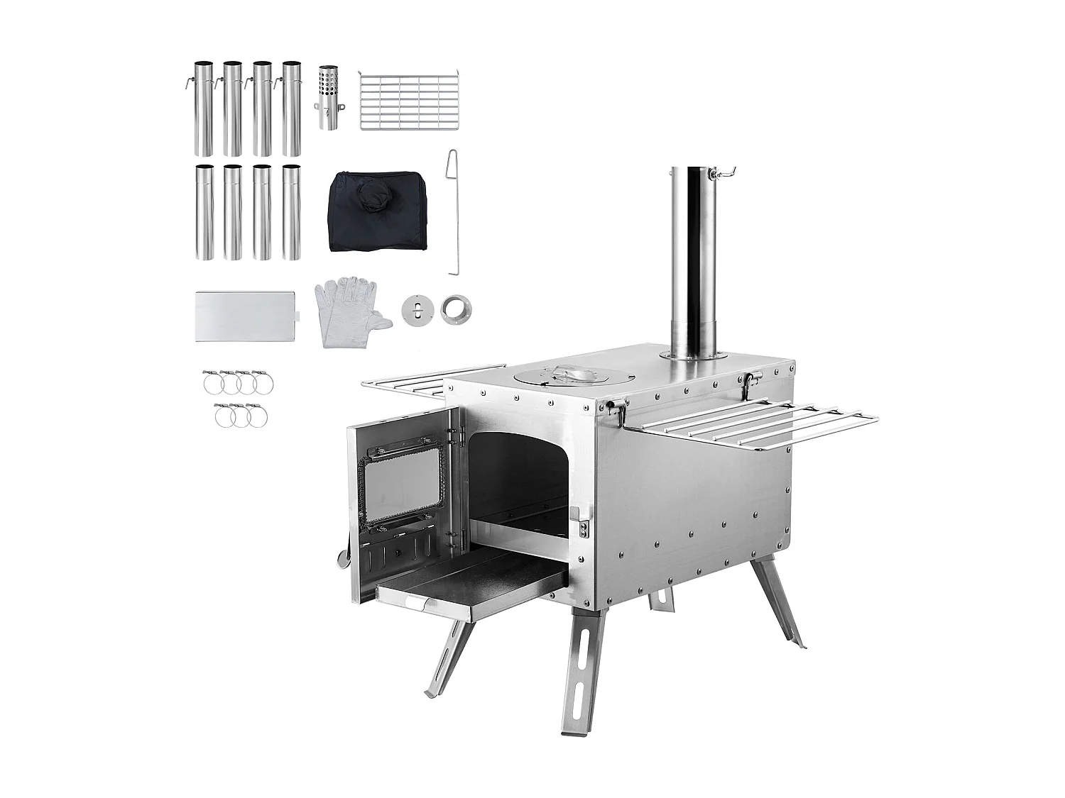 Stufa a Legna Portatile SucceBuy da Campeggio, In Acciaio Inossidabile con Tubi del Camino