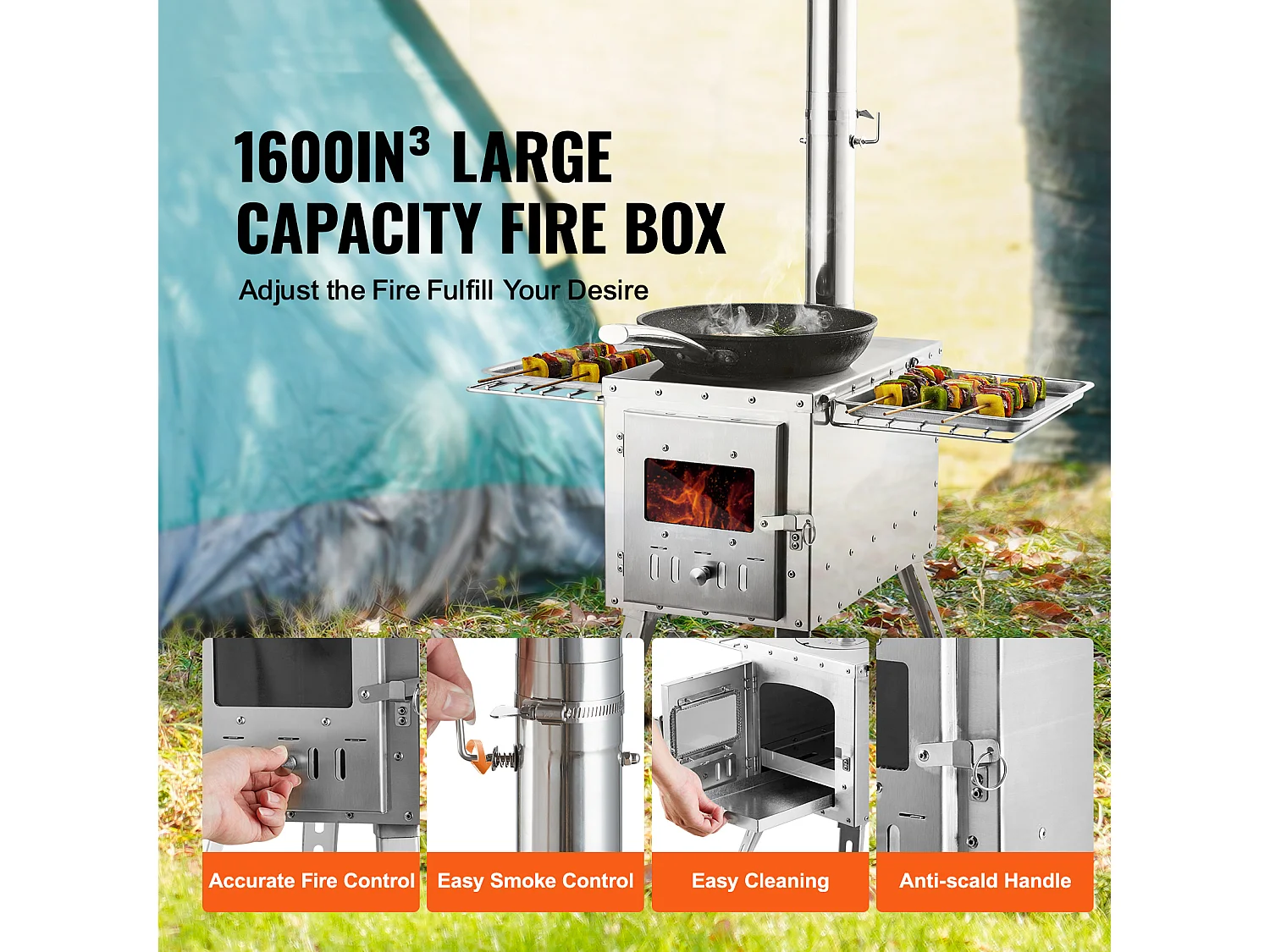 Stufa a Legna Portatile SucceBuy da Campeggio, In Acciaio Inossidabile con Tubi del Camino