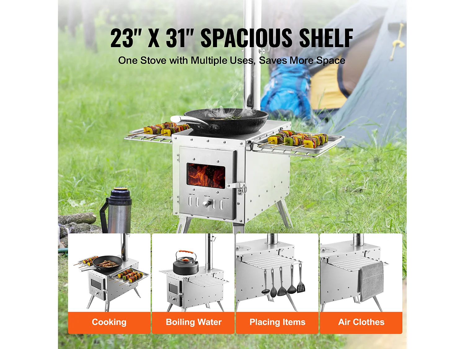 Stufa a Legna Portatile SucceBuy da Campeggio, In Acciaio Inossidabile con Tubi del Camino