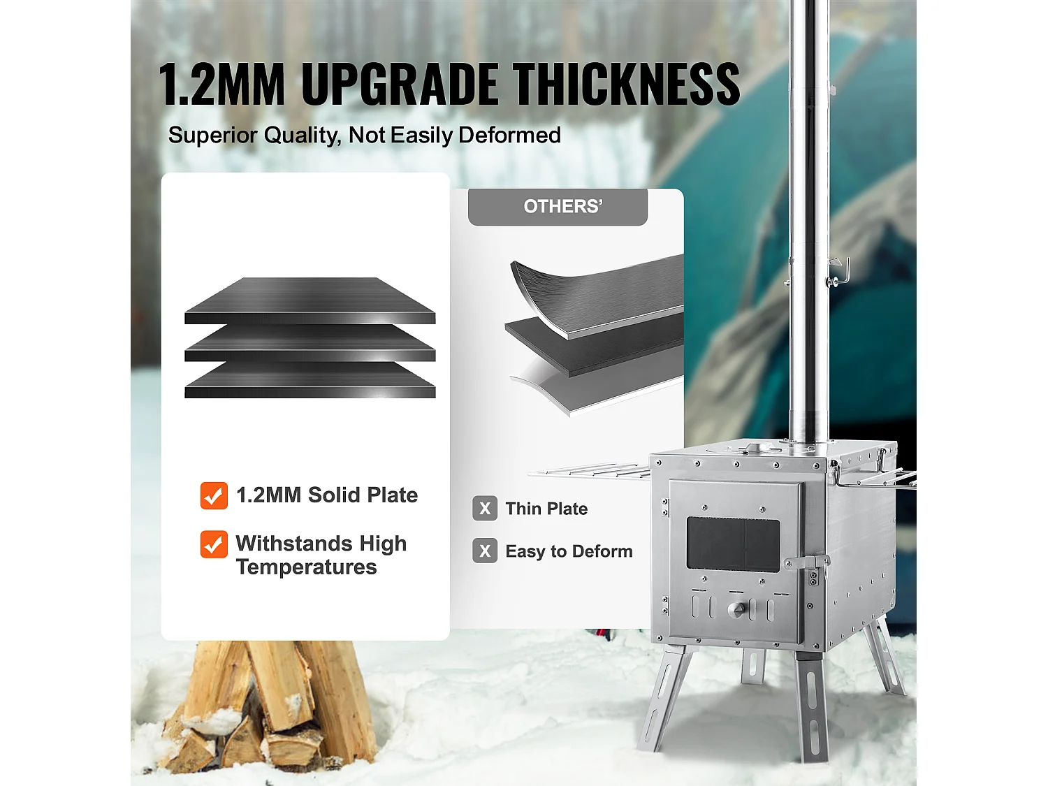 Stufa a Legna Portatile SucceBuy da Campeggio, In Acciaio Inossidabile con Tubi del Camino