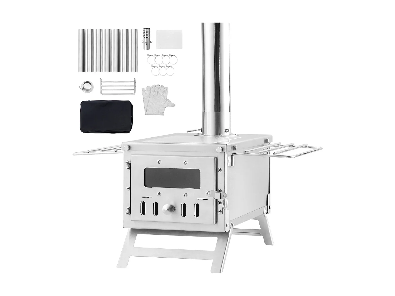 Draagbare Houtkachel SucceBuy, 202 cm, Barbecue-Kachel voor Kampeertent met Pijpen