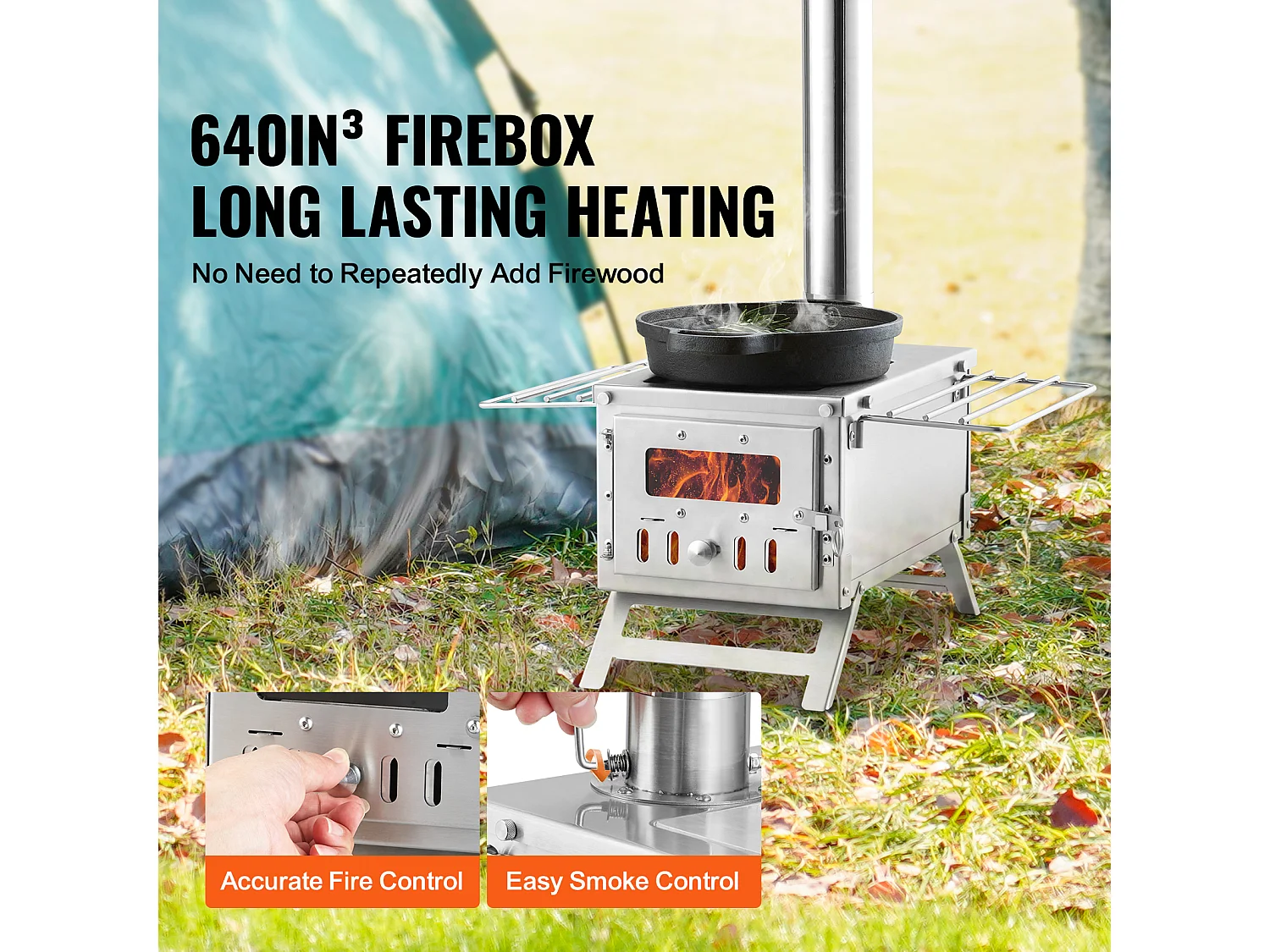 Draagbare Houtkachel SucceBuy, 202 cm, Barbecue-Kachel voor Kampeertent met Pijpen