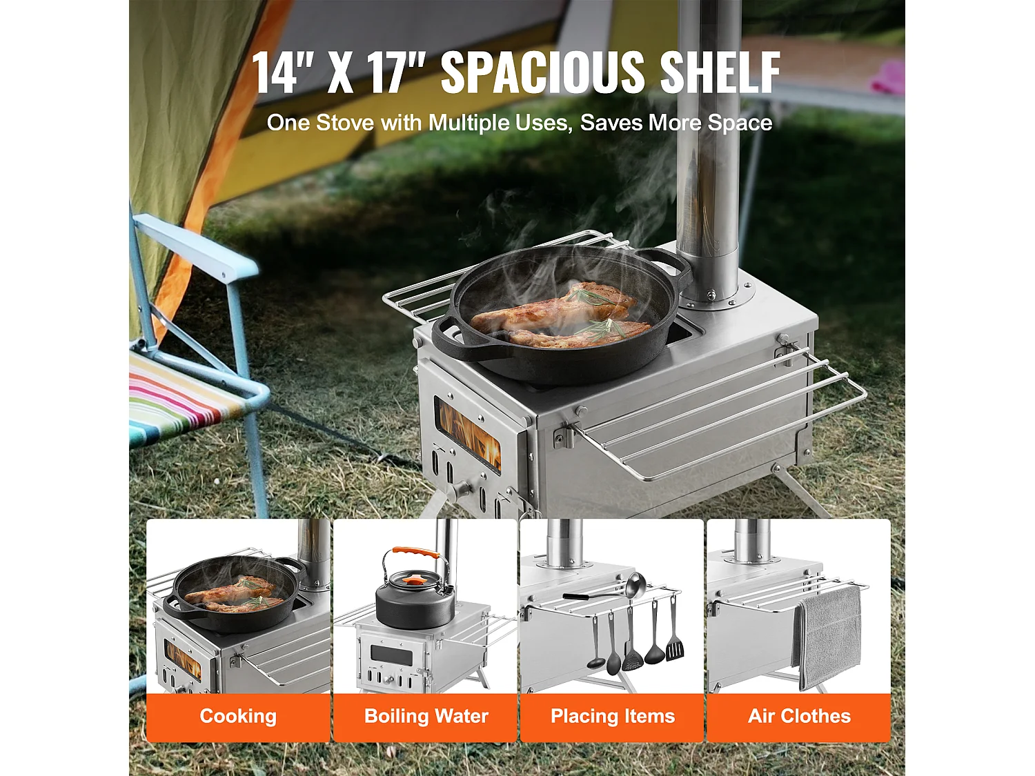 Draagbare Houtkachel SucceBuy, 202 cm, Barbecue-Kachel voor Kampeertent met Pijpen