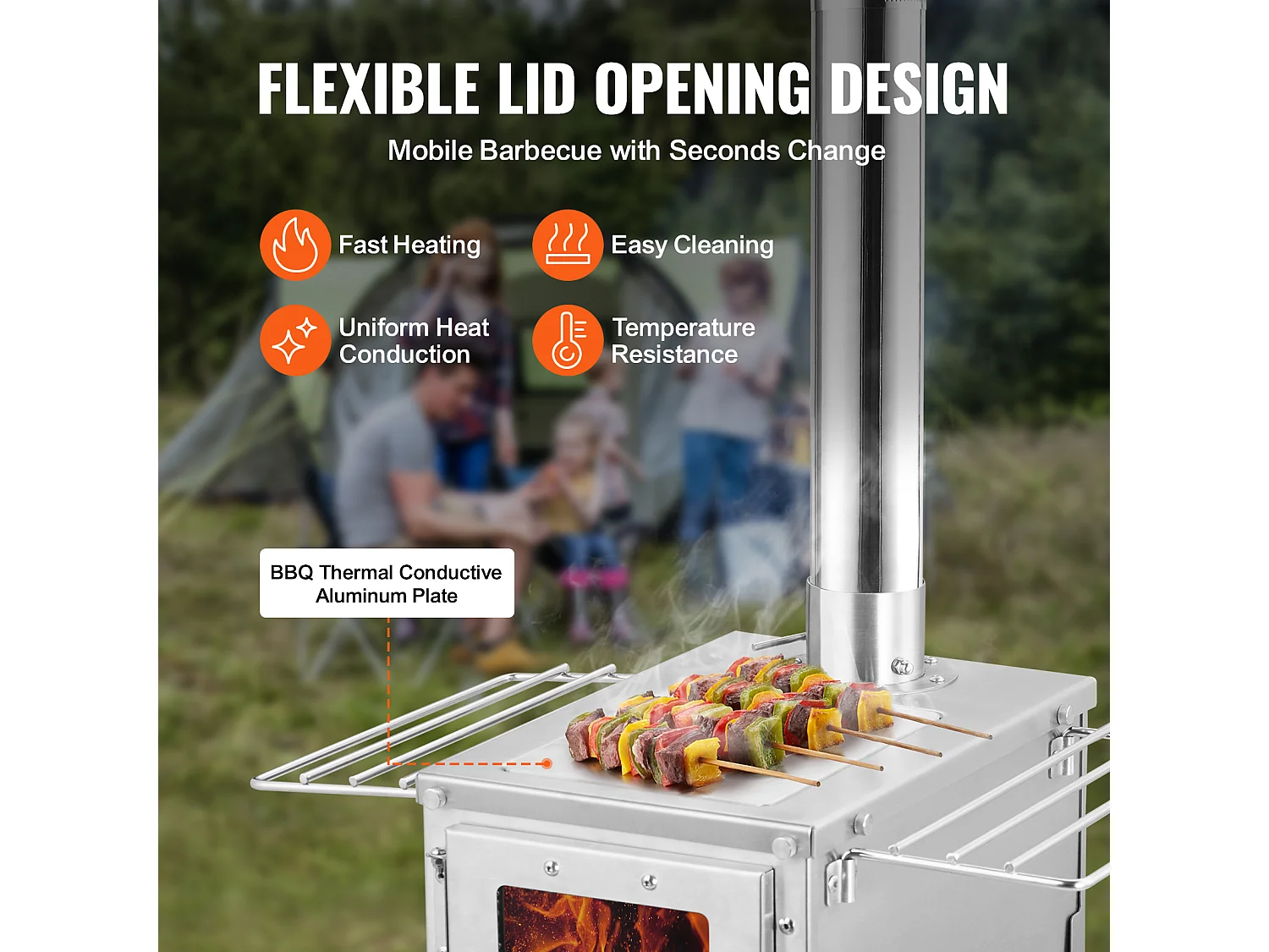 Draagbare Houtkachel SucceBuy, 202 cm, Barbecue-Kachel voor Kampeertent met Pijpen