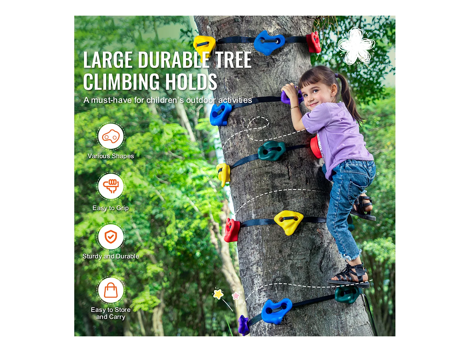 Kit d'Escalade d'Arbres SucceBuy, 20 Prises et 6 Sangles à Cliquet, Extérieur