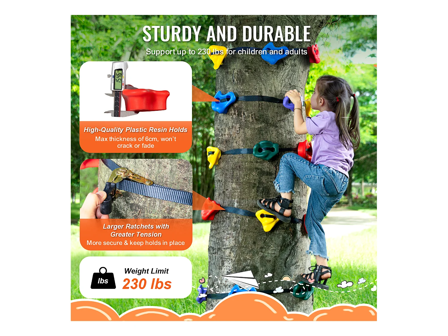 Kit d'Escalade d'Arbres SucceBuy, 20 Prises et 6 Sangles à Cliquet, Extérieur