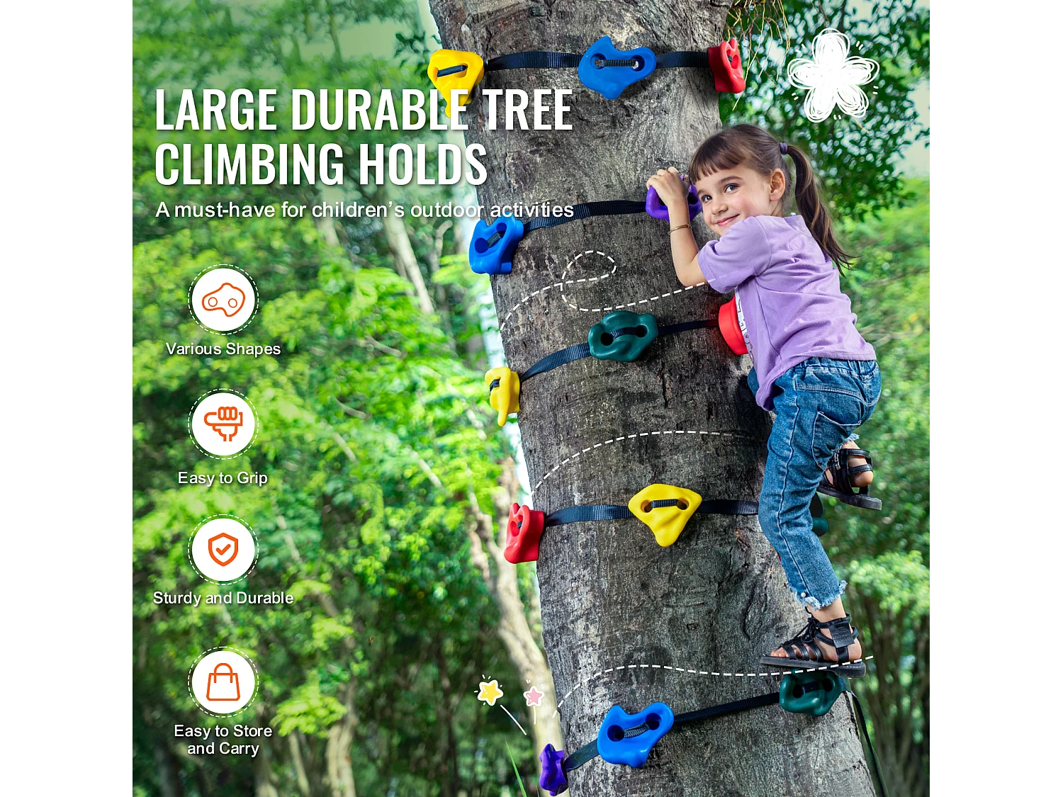 Kit de Escalada de Árvores SucceBuy, 20 Ganchos e 6 Correias com Catraca, Exterior