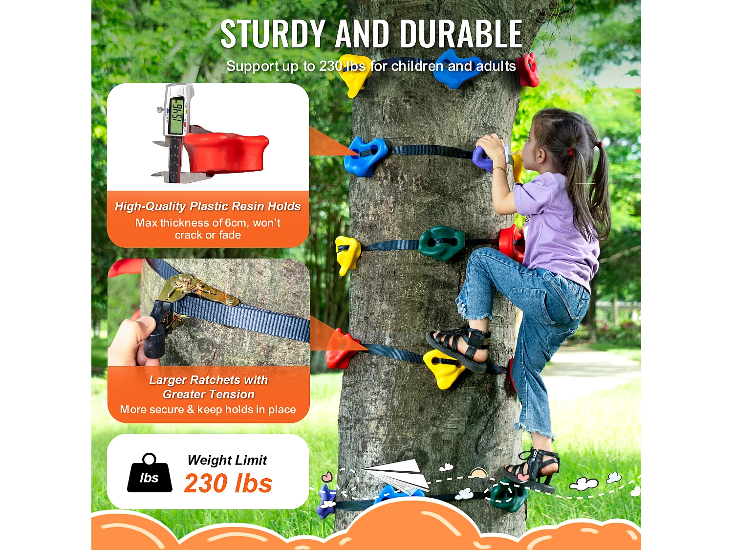 Kit de Escalada de Árvores SucceBuy, 20 Ganchos e 6 Correias com Catraca, Exterior