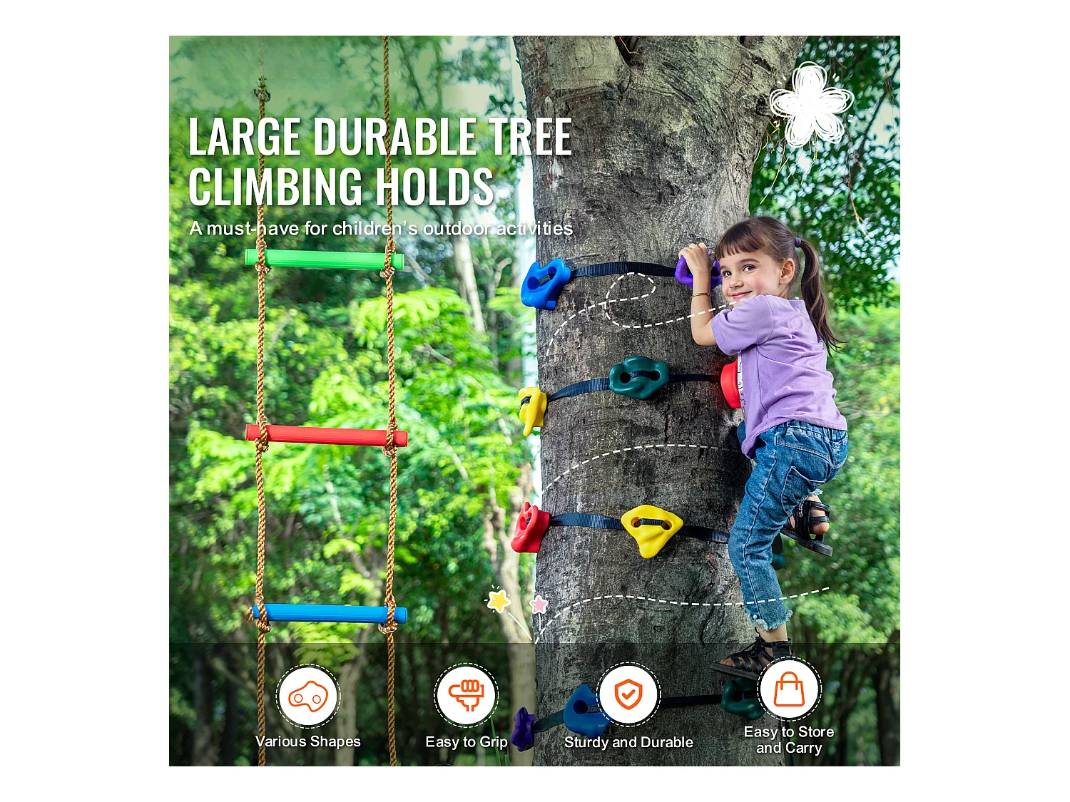 Kit d'Escalade d'Arbre SucceBuy, 12 Prises, 6 Sangles, Échelle d'Escalade