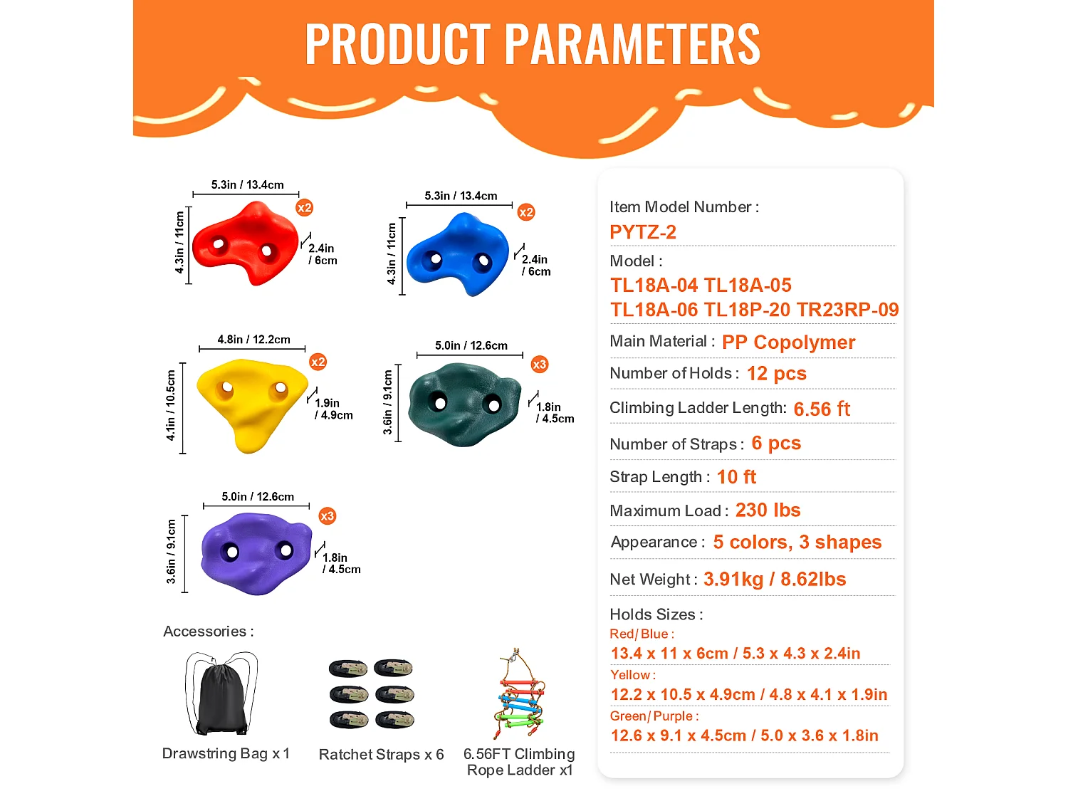 Zestaw do Wspinaczki na Drzewa SucceBuy, 12 Uchwytów, 6 Pasów, Drabina Wspinaczkowa