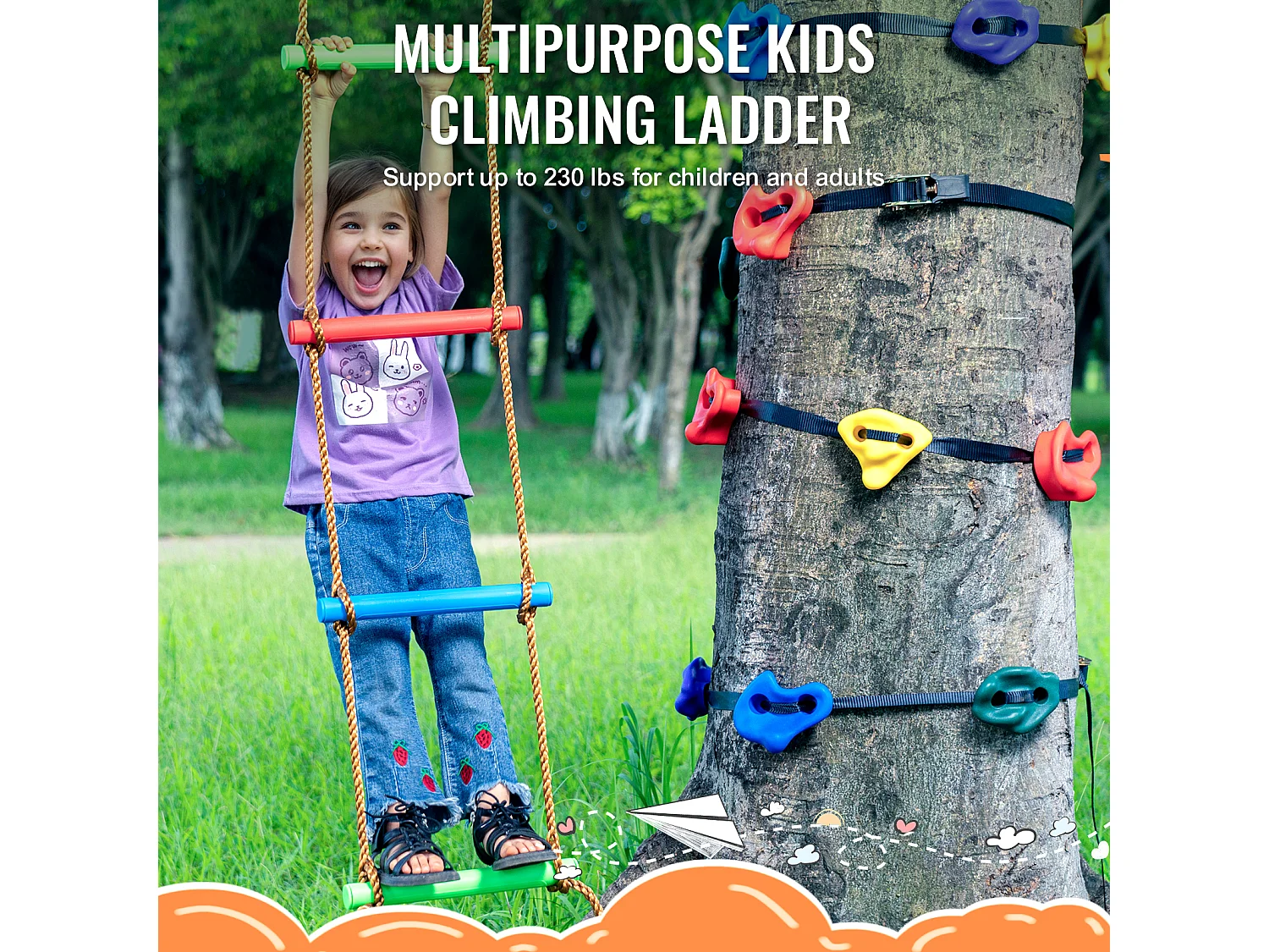 Zestaw do Wspinaczki na Drzewa SucceBuy, 12 Uchwytów, 6 Pasów, Drabina Wspinaczkowa