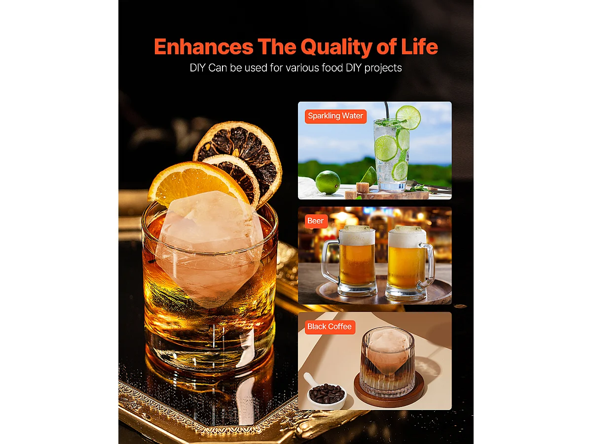 Moule à Glaçons SucceBuy Presse à Glace Ice Diamond, Machine à Boules de 6.5cm, Kit de Presse à Glace pour Whisky, Parfait pour un Usage Domestique