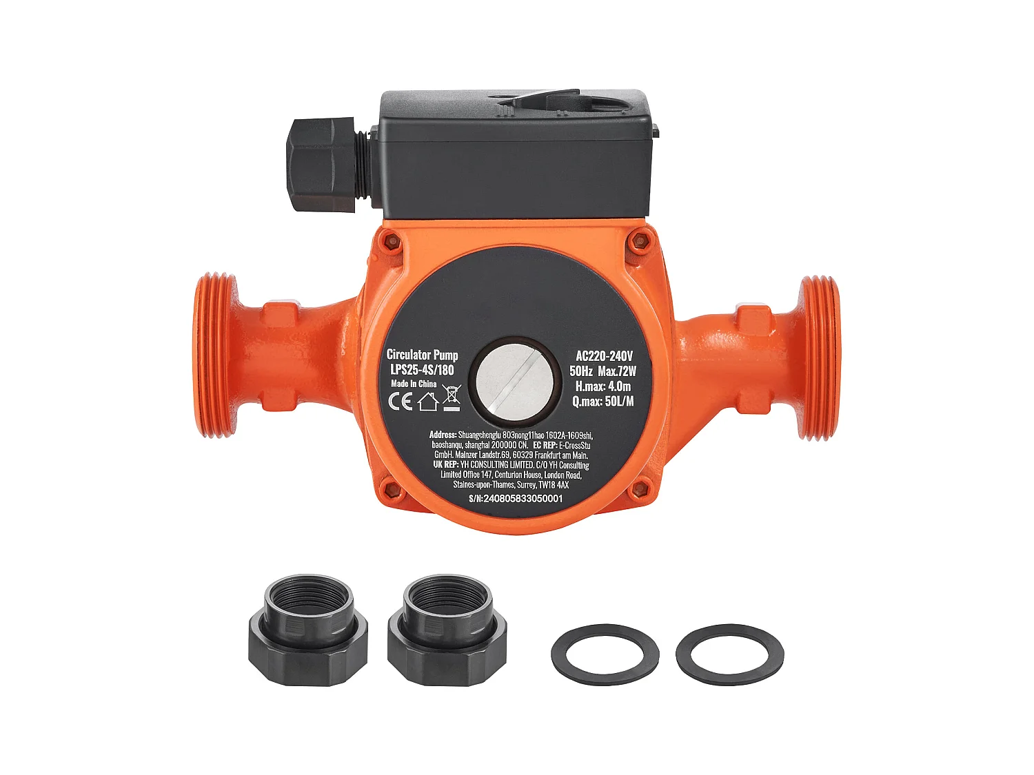 Pompe de Circulation d'Eau Chaude SucceBuy LPS25-4S-180 220 V 72 W 50 LPM Pompe de Recirculation