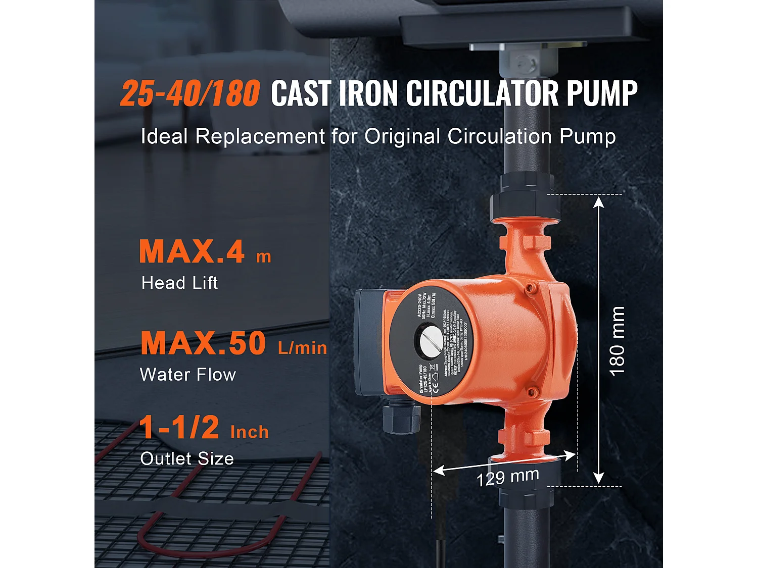 Pompe de Circulation d'Eau Chaude SucceBuy LPS25-4S-180 220 V 72 W 50 LPM Pompe de Recirculation