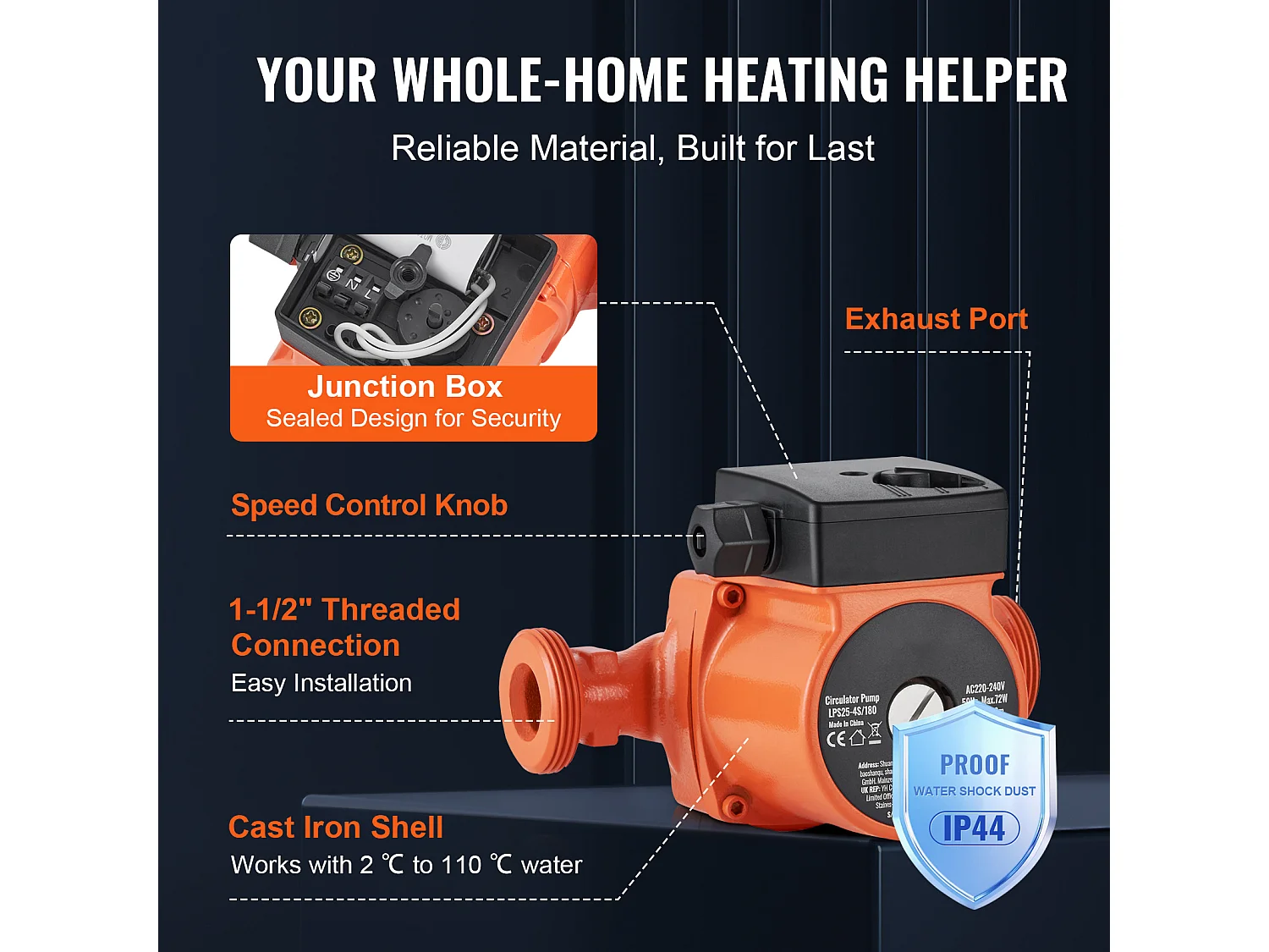 Pompe de Circulation d'Eau Chaude SucceBuy LPS25-4S-180 220 V 72 W 50 LPM Pompe de Recirculation