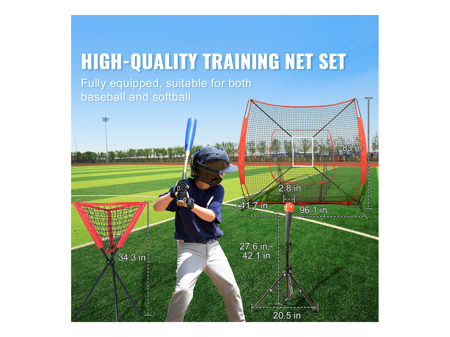 Filet d'Entraînement SucceBuy de Baseball et de Softball 213x213cm avec Accessoires de Frappe et de Frappe