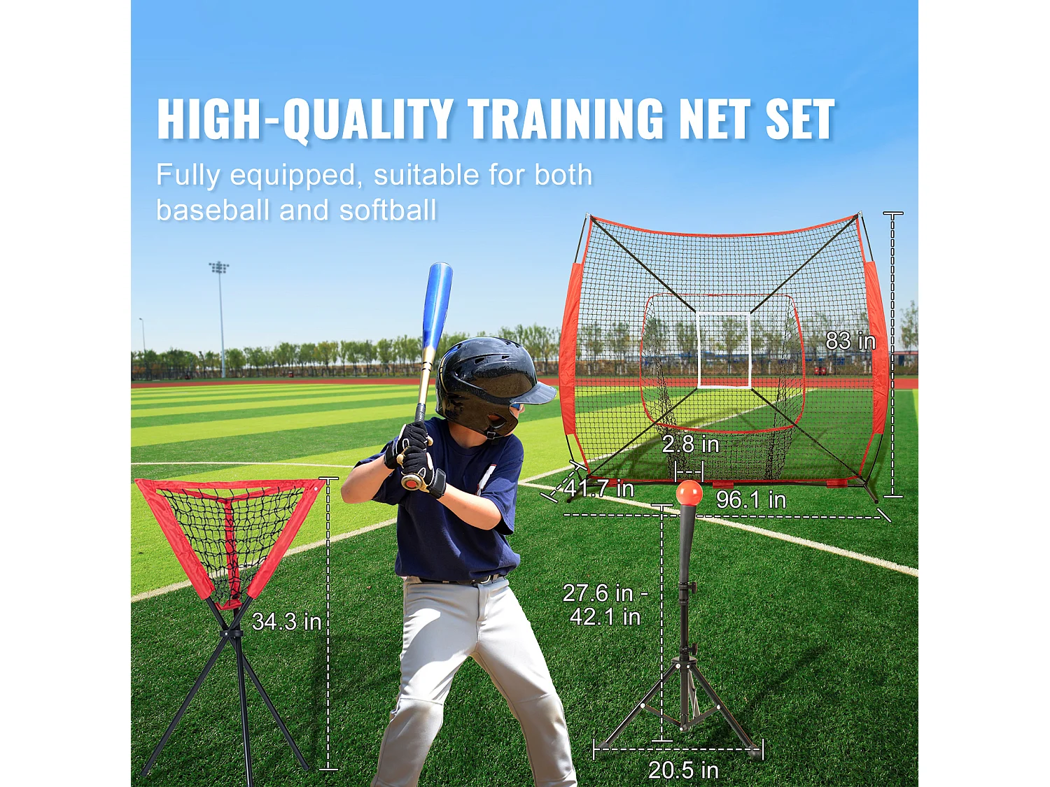 Filet d'Entraînement SucceBuy de Baseball et de Softball 213x213cm avec Accessoires de Frappe et de Frappe