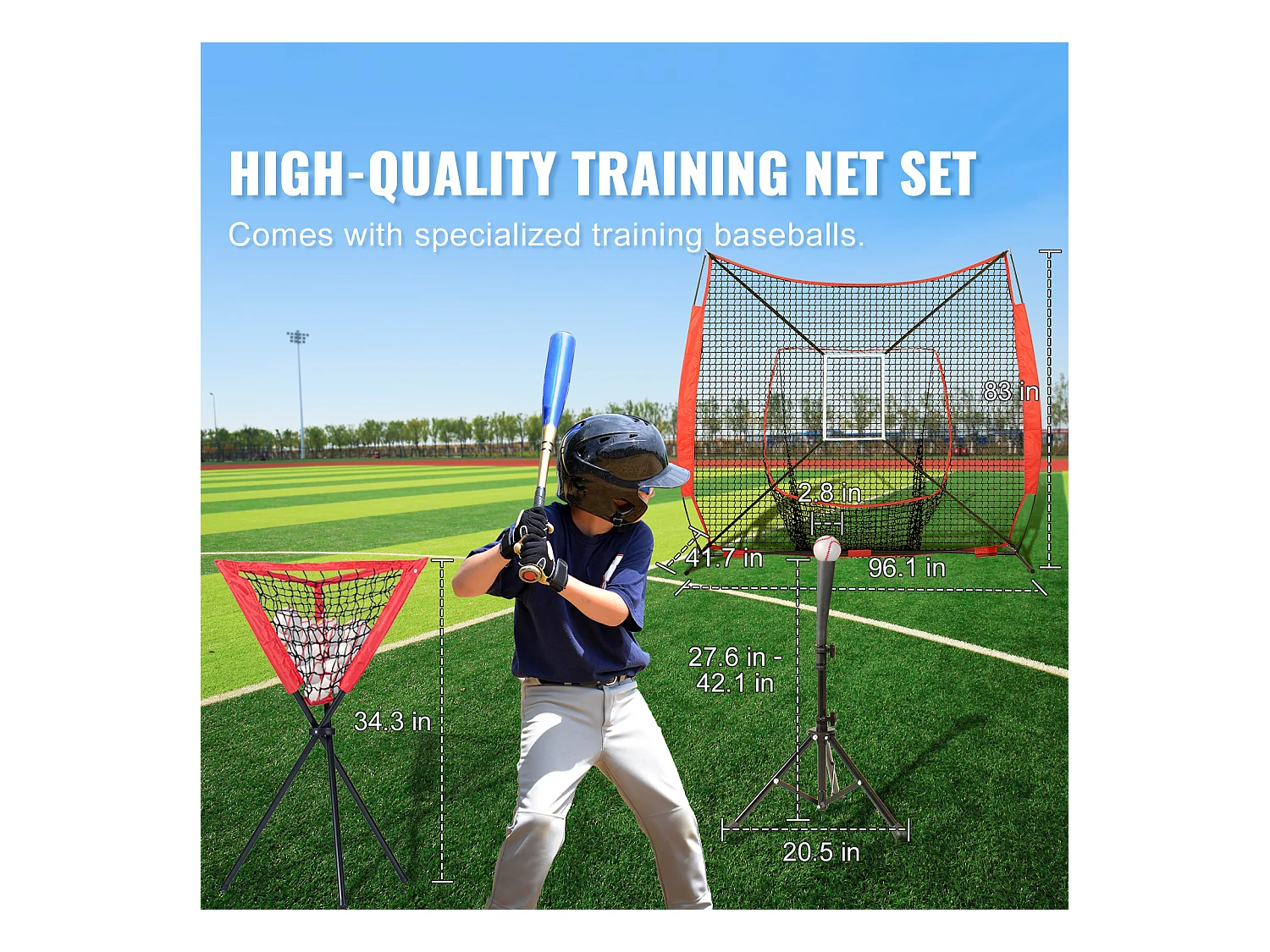 Filet d'Entraînement SucceBuy de Baseball et de Softball 213x213cm, Frappe et Frappe avec Plusieurs Accessoires