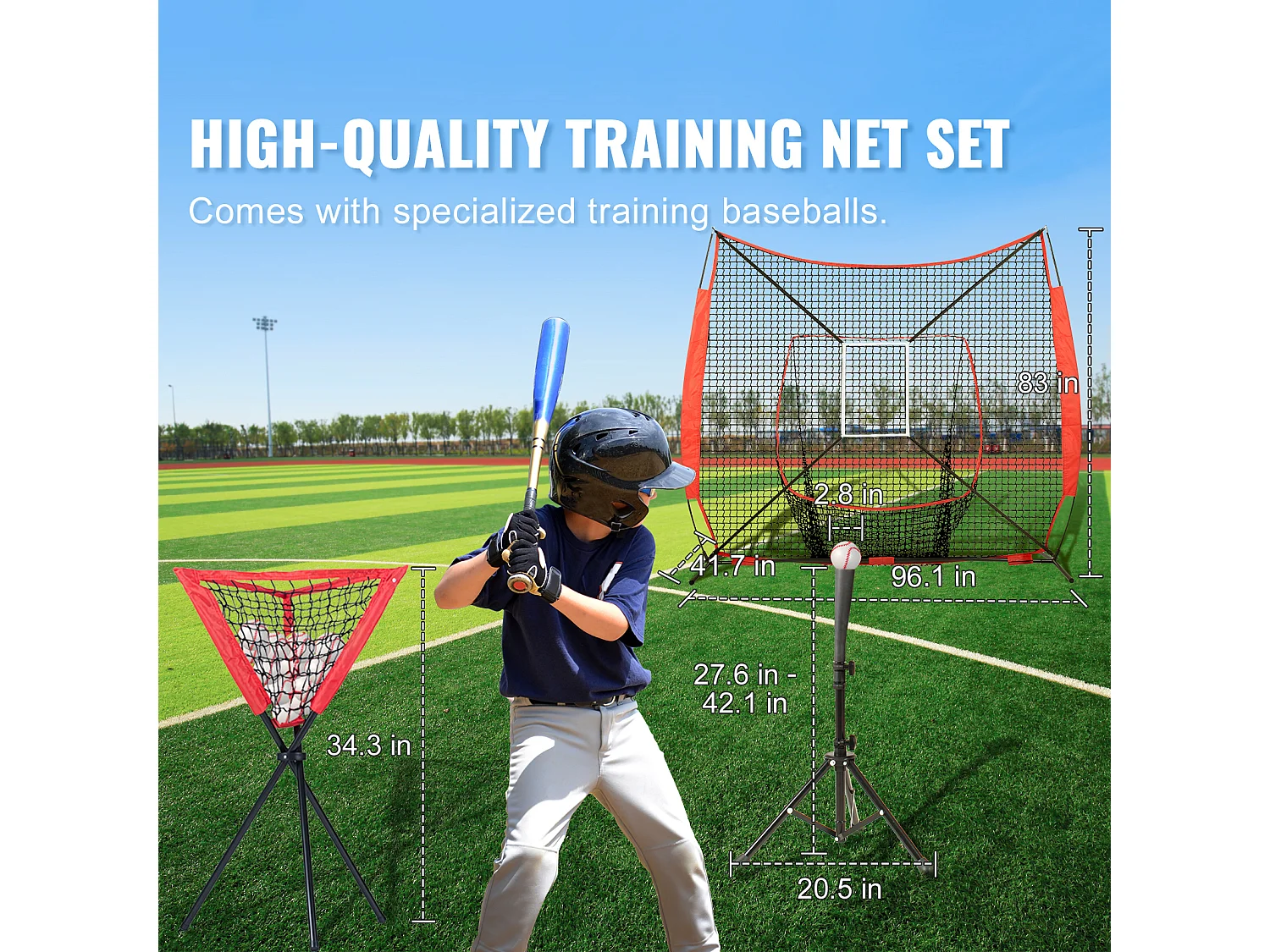 Rete Da Allenamento SucceBuy Per Baseball E Softball 213x213cm, Battuta E Battuta Con Diversi Accessori