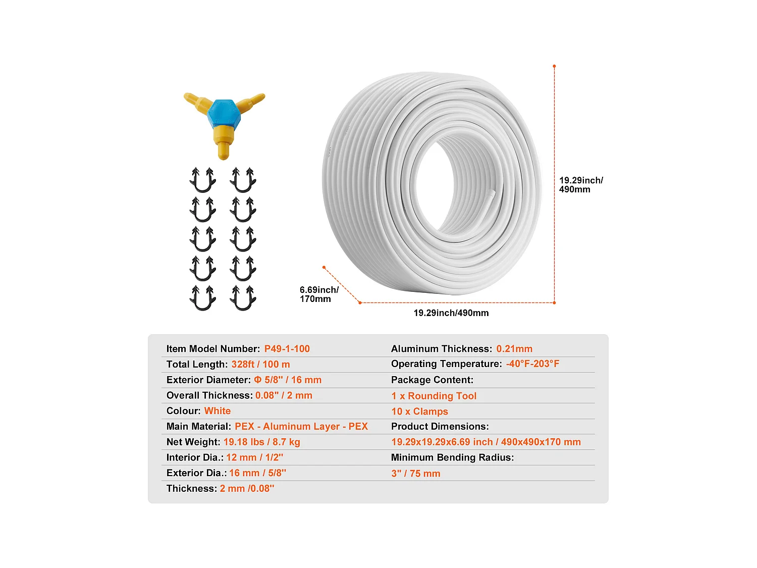 Tube SucceBuy PEX-AL-PEX, Tuyau Composite Aluminium-Plastique 833cm, Barrière à l'Oxygène