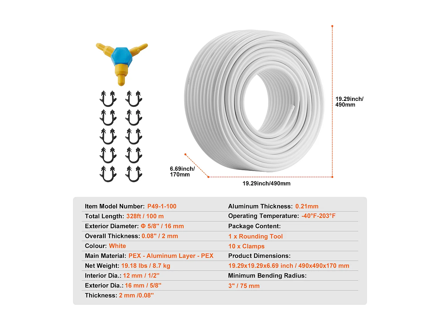 Tube SucceBuy PEX-AL-PEX, Tuyau Composite Aluminium-Plastique 833cm, Barrière à l'Oxygène