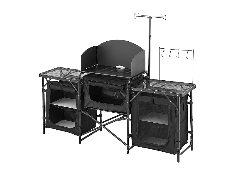 Cucina da Campeggio, SucceBuy Tavolo da Cucina da Campeggio – Stazione di Cottura Portatile per Esterni con Paravento e Armadietti
