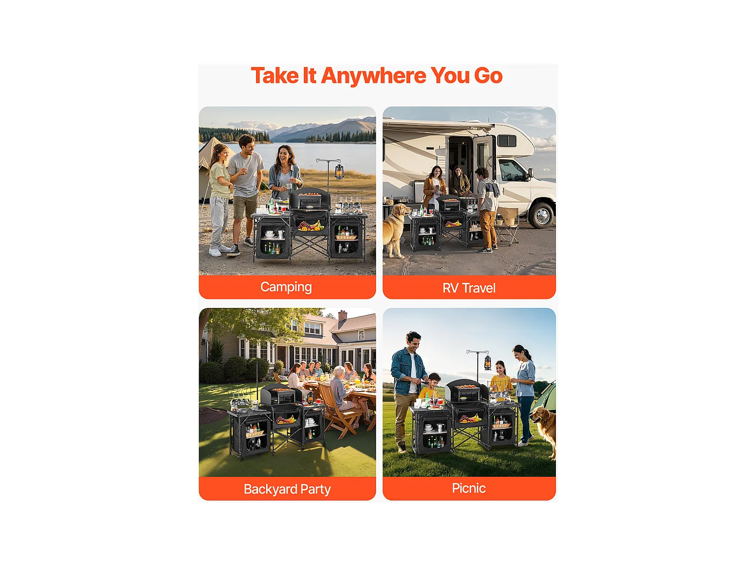 Cuisine de Camping, SucceBuy Table de Cuisine de Camping – Station de Cuisson Extérieure Portable avec Pare-Vent et Placards