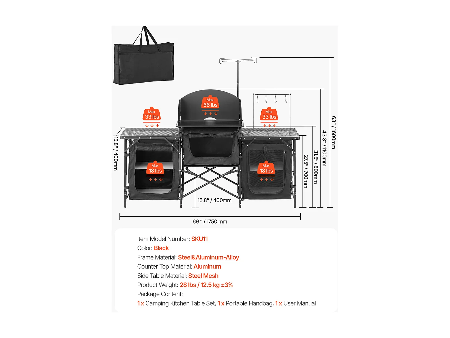 Cuisine de Camping, SucceBuy Table de Cuisine de Camping – Station de Cuisson Extérieure Portable avec Pare-Vent et Placards