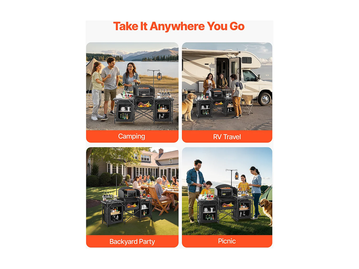 Cuisine de Camping, SucceBuy Table de Cuisine de Camping – Station de Cuisson Extérieure Portable avec Pare-Vent et Placards