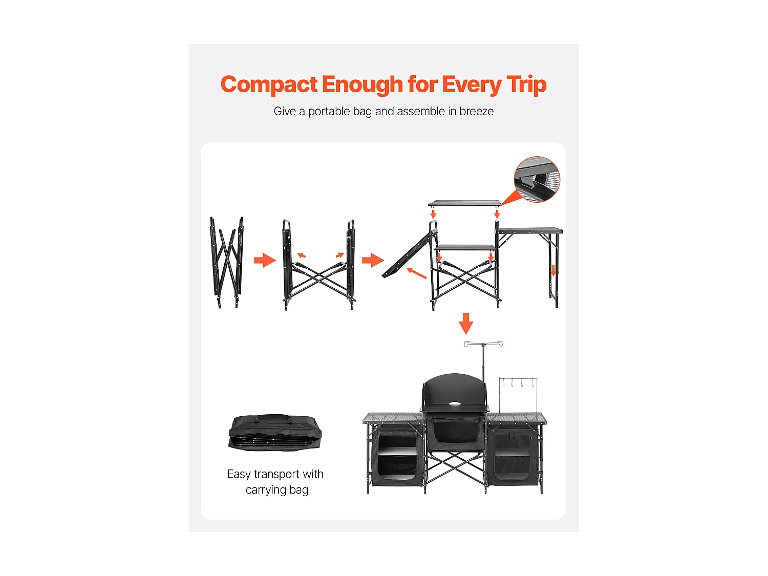 Cuisine de Camping, SucceBuy Table de Cuisine de Camping – Station de Cuisson Extérieure Portable avec Pare-Vent et Placards