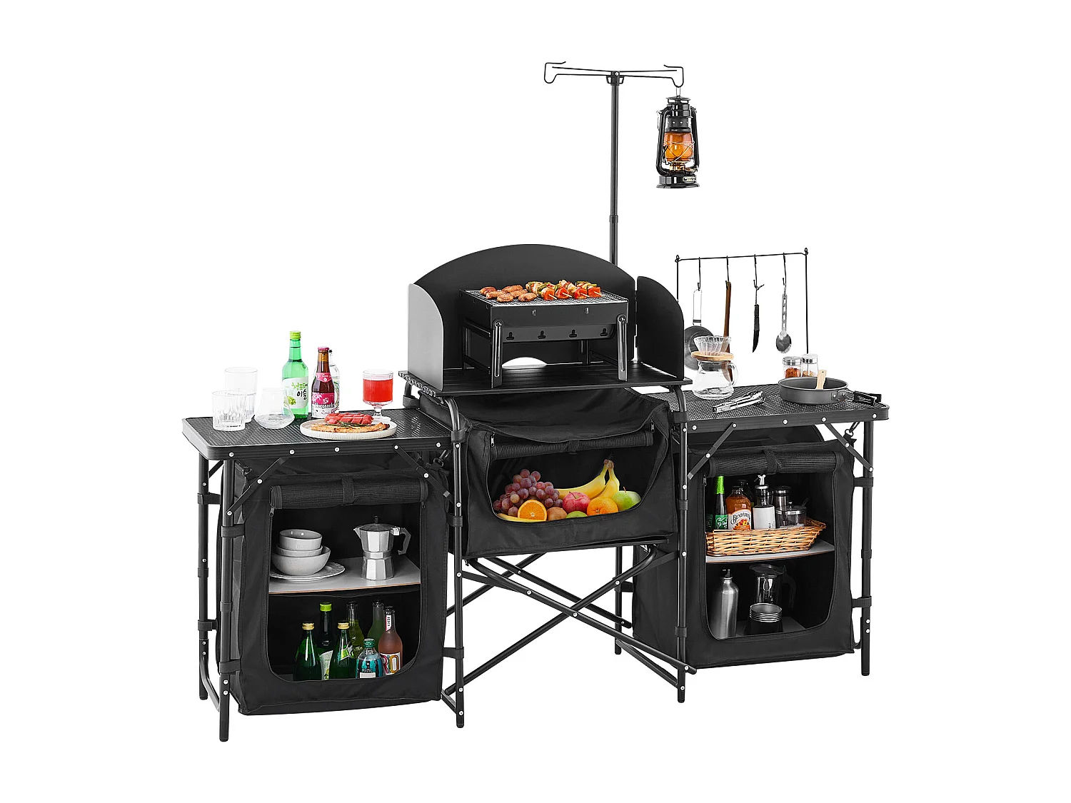 Cuisine de Camping, SucceBuy Table de Cuisine de Camping – Station de Cuisson Extérieure Portable avec Pare-Vent et Placards