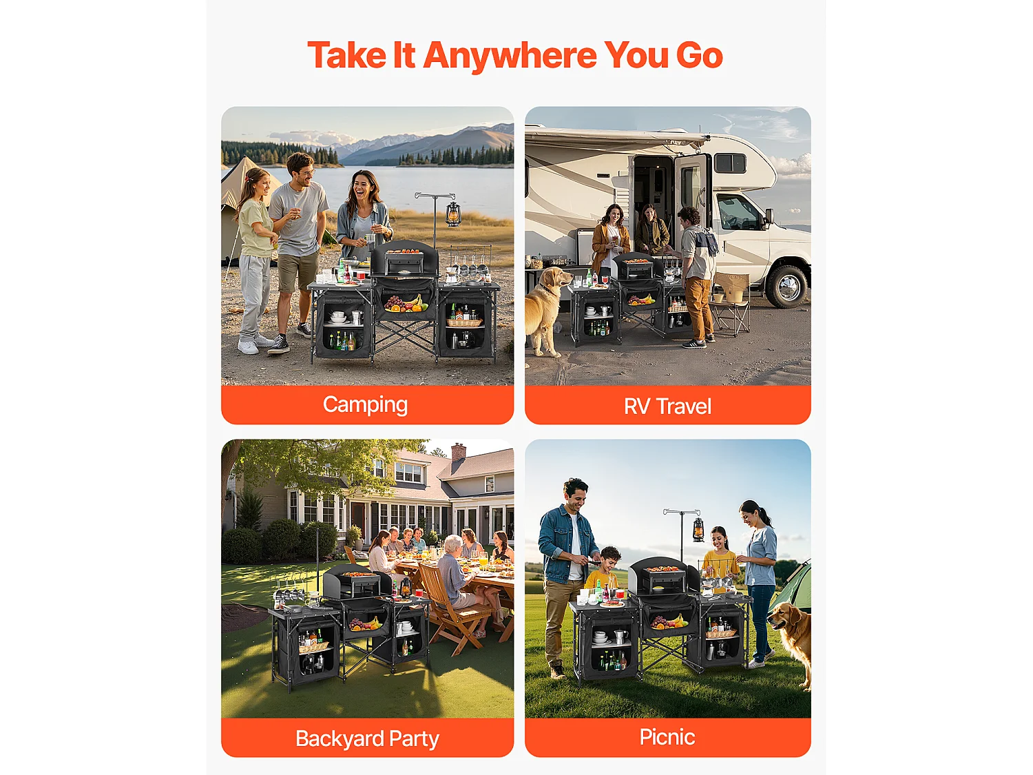 Cuisine de Camping, SucceBuy Table de Cuisine de Camping – Station de Cuisson Extérieure Portable avec Pare-Vent et Placards