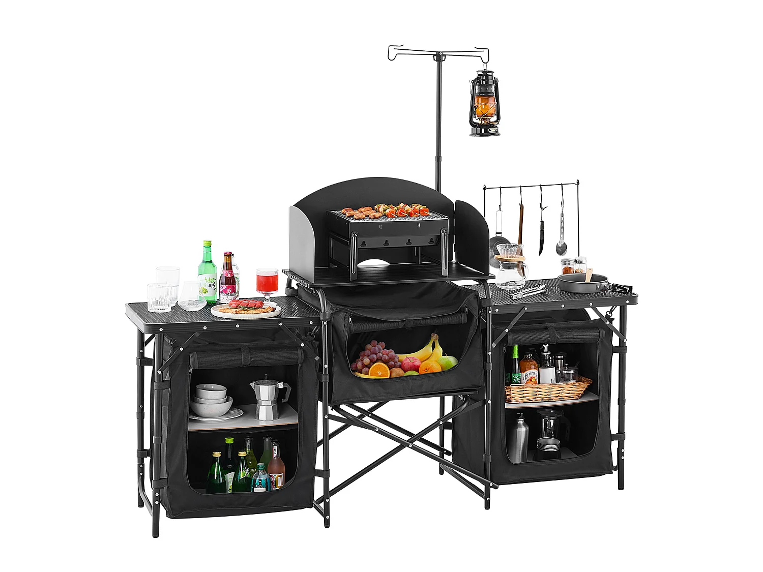 Cuisine de Camping, SucceBuy Table de Cuisine de Camping – Station de Cuisson Extérieure Portable avec Pare-Vent et Placards